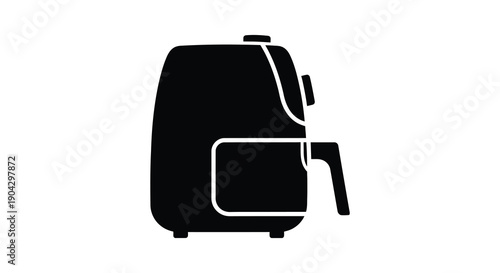 A minimalist black and white silhouette depicts a modern air fryer appliance showcasing its compact design high quality professional detailed