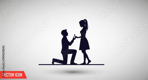 Man kneeling proposing marriage to woman holding ring.