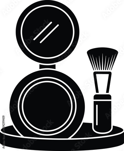 Makeup icon, compact powder, cosmetic brush, beauty product, mirror case, grooming accessory, personal care, fashion symbol, cosmetic packaging, silhouette illustration