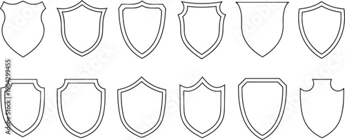 set of heraldic shield outlines and blank crest shapes isolated on white background for logo and emblem design