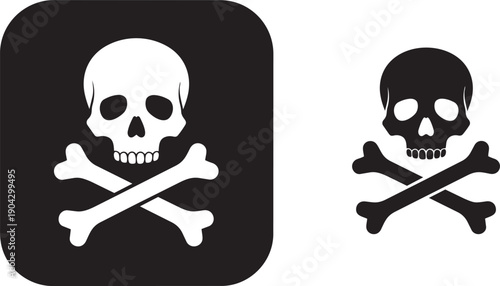 skull and crossbones vector icons set isolated on white and black background for warning and pirate design