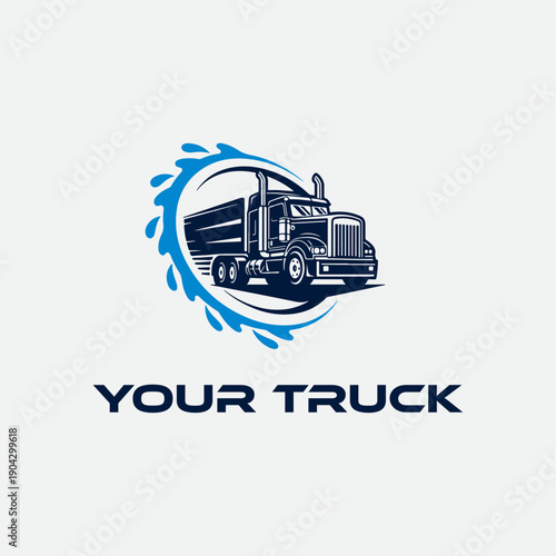 Professional Semi Truck Wash Service Logo Icon with Blue Water Splash