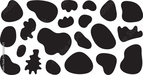 Set of Organic Black Liquid Blobs and Abstract Amoeba Shapes, Vector Silhouette Collection of Random Fluid Drops and Inky Splatters for Creative Design