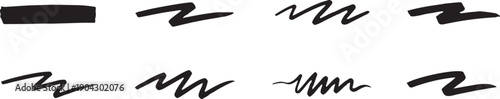 Set of Hand Drawn Marker Strokes and Black Ink Zigzag Lines, Vector Collection of Scribble Underlines and Grungy Felt Tip Pen Decorative Design Elements