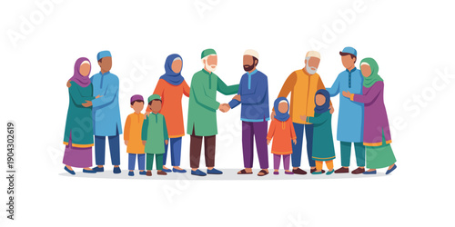 Diverse Muslim Families and Friends Gathering Together in Celebration