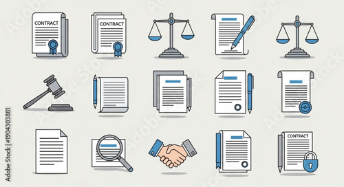 Legal Icons Representing Justice Law and Business Agreements.