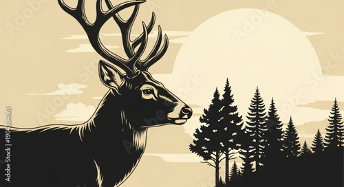 Majestic Stag Standing Proudly in a Forest Landscape.