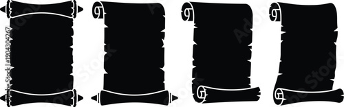 Silhouettes of ancient parchment scrolls or manuscripts