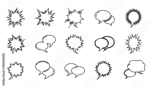 Multicolored explosive speech bubble outline icons for communication design