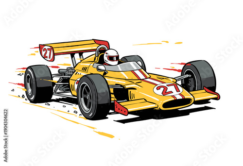 Vintage formula racing car artwork. Sport car print design for apparel. Speed racing graphic print. Fast wheels extreme challenge. Retro automobile ve