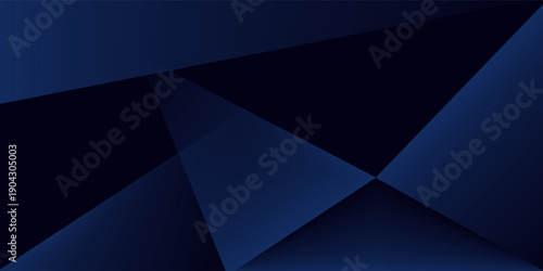 Black dark navy blue silver abstract pattern background. Geometric shape. Line triangle angle fold polygon diamond 3D. Color gradient ombre. Rough grain noise. Light shadow.