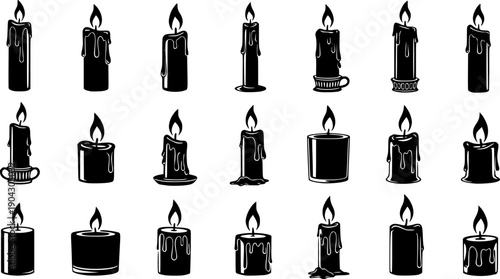 Candle Flame Silhouette Vector Icon Set