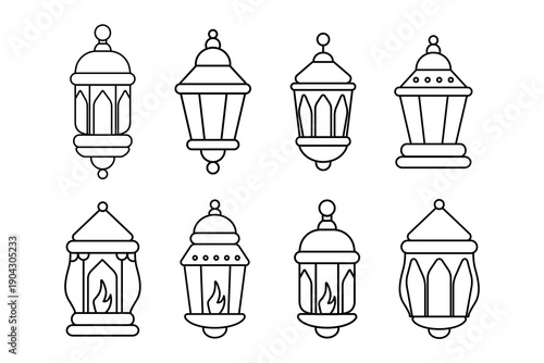 Islamic lantern line art vector set for Ramadan and Eid decoration