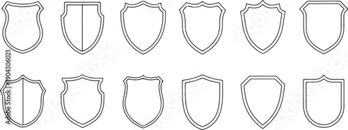 collection of diverse thin line shield outlines and heraldic crest frames for security branding insurance logos and emblem design