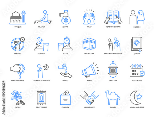 Ramadan muslim pray icon set pack collection. Vector Illustrator