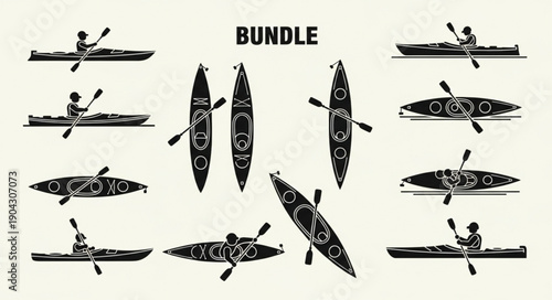Kayaking Silhouette Bundle Illustration Set.