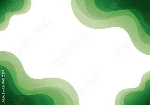Abstract Green Fluid Layered Waves with Gradient Shadows and White Center