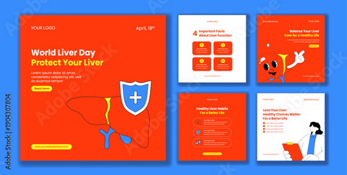 Flat Hand Drawn Cartoon Background Illustration for World Liver Day Social Media Post