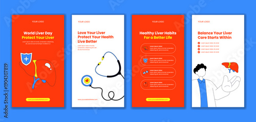 Hand Drawn Cartoon Flat Background Illustration World Liver Day Social Media Stories