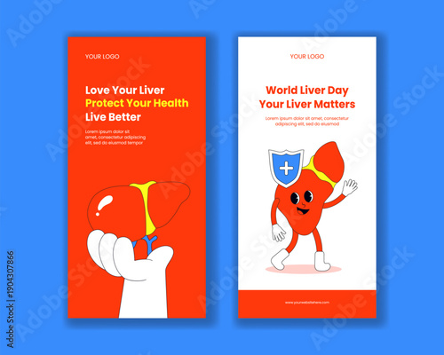 Vertical Banner Background Illustration Flat Hand Drawn Cartoon World Liver Day
