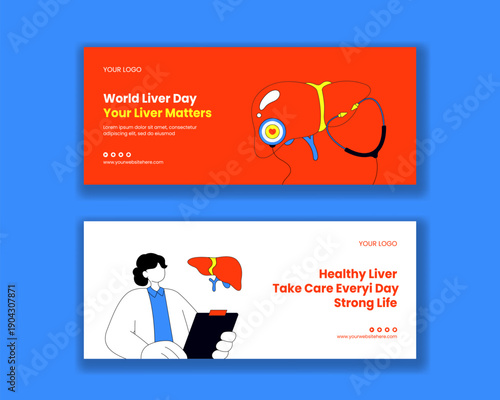 Horizontal Banner Flat Cartoon Hand Drawn Background for World Liver Day Illustration