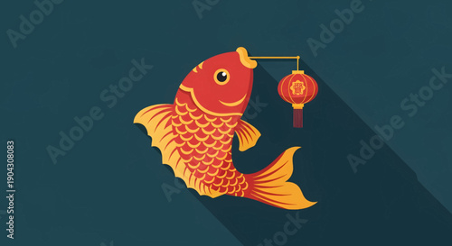 Red and Gold Koi Fish Hanging Lantern.