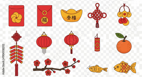 Chinese New Year Symbols and Icons Set.