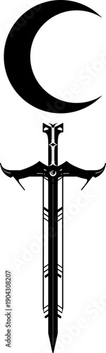 lilith symbol  tattoo art - moon sword tattoo idea, design, art, logo, png 300dpi.
