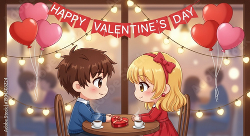 Romantic Chibi Couple Valentine Dinner Date