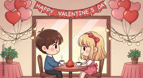 Romantic Chibi Couple Valentine Dinner Date