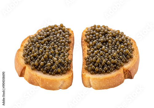 Luxury Black Caviar Canape on Toast on transparent Background, studio shoot style. Natural Sturgeon Black Caviar Sandwiches, Luxury Seafood Delicacy, design elements.