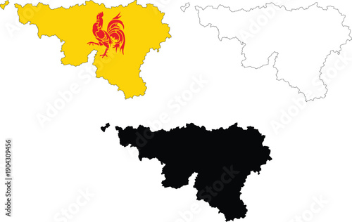 Wallonia flag map on white background. Outline map of Wallonia. Wallonia vector map silhouette. flat style.