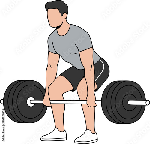 Deadlift Exercise Vector Illustration – Man Lifting Barbell in Gym Workout