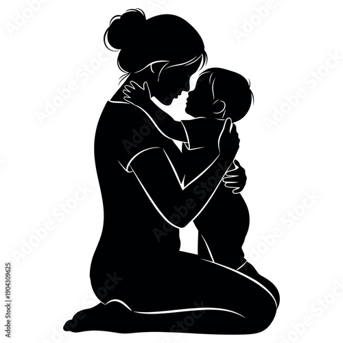 Mother's day tribute silhouette of loving mother embracing child