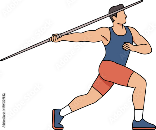 Male Athlete Throwing Javelin Track and Field Vector Illustration