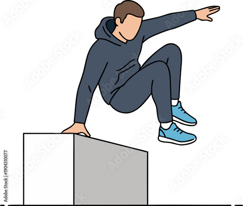 Athletic Man Jumping Over Obstacle Vector Illustration