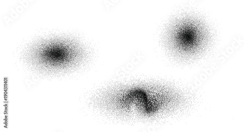 Abstract black particles creating grainy texture and irregular shapes for modern graphic design elements