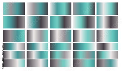 Modern gradient swatches in teal and grey rectangles with smooth color transitions for abstract design use