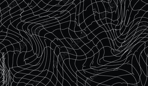 Abstract wavy white lines forming a fluid grid pattern on a black background, perfect for modern digital design and technology concepts