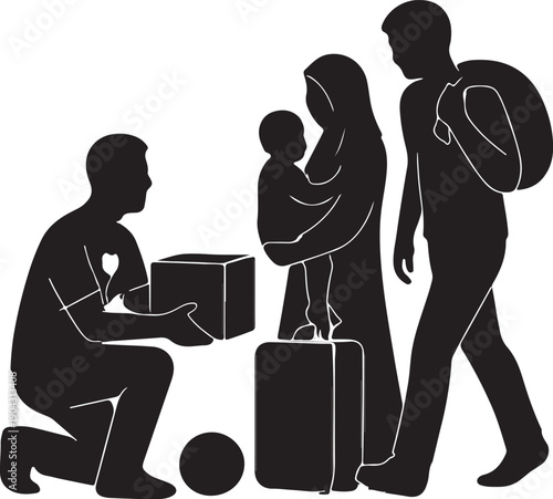 Humanitarian aid helping refugees silhouette