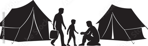 Refugee camp tents silhouette