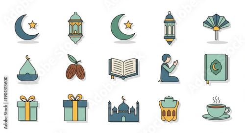 Islamic Symbols Collection Ramadan Eid Celebration Icons.