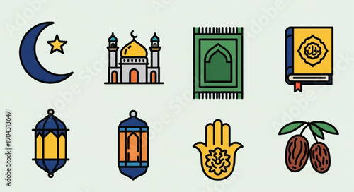 Islamic Symbols Collection Ramadan Eid Celebration Icons.