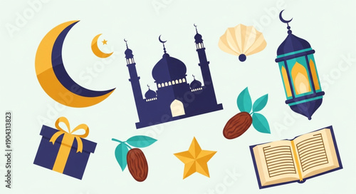 Islamic Symbols Collection Ramadan Eid Celebration Elements.