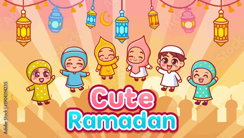 A cute and festive illustration of children celebrating a special occasion, with a bright, cheerful mood and clean, modern design elements.