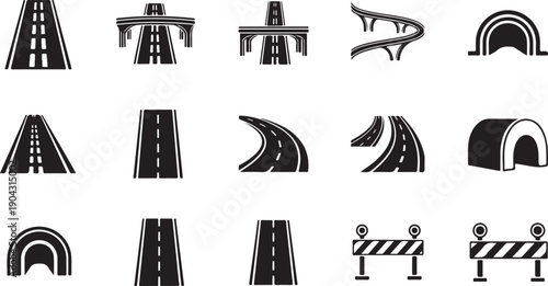A collection of diverse road signs and symbols for traffic and navigation purposes