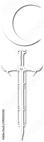 White lilith symbol  tattoo art - moon sword tattoo idea, design, art, logo, png, 300dpi.