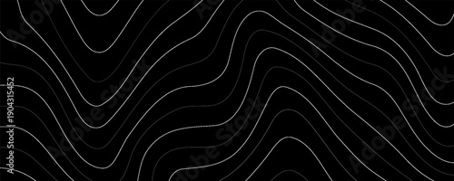 Black background topography contour map with black curve lines. luxury topographic wavy pattern and geographic grid map patterns, topography line map. Vintage outdoors style.