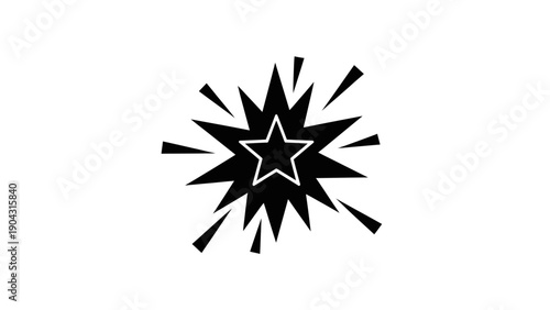 Bold black starburst explosion shape illustration used for sale labels, discount badges, promotional graphics, attention grabbing design elements, marketing materials, advertisements, posters, banners
