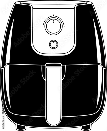 Digital Air Fryer Silhouette Vector Illustration with Control Panel